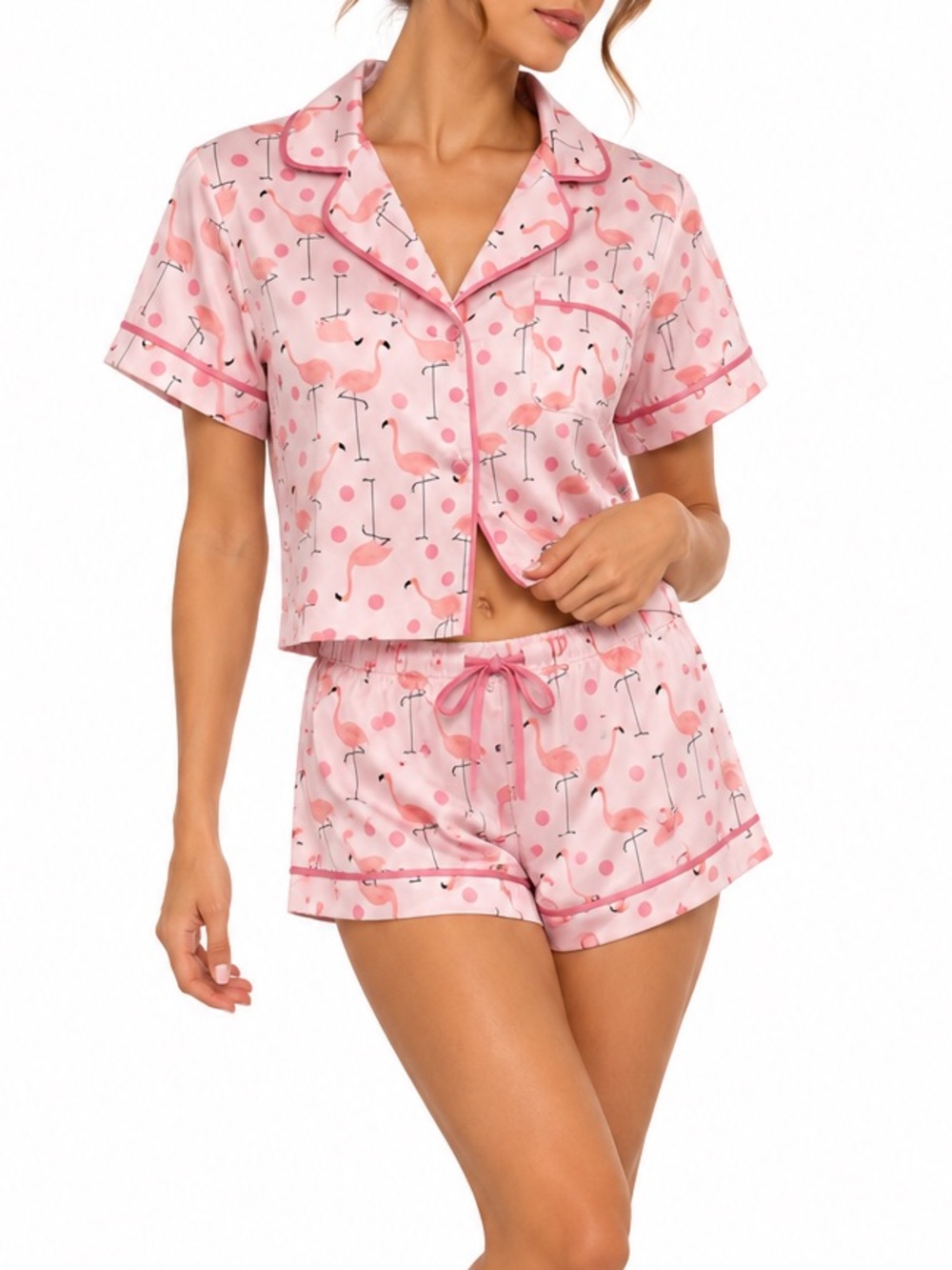 KATE SPADE PINK FLAMINGO PAJAMA SET SHORTS COQUETTE LOUNGEWEAR Y2K SZ M